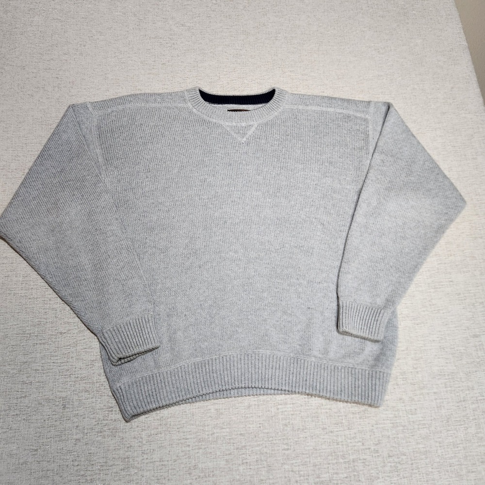 Eddie Bauer Sweater Mens Large Grey Vintage 90s Black Tag Cotton Chunky Knit